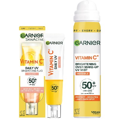 Garnier Vitamin Brightening SPF50 Mist Glow Fluid Sun Protection Bundle