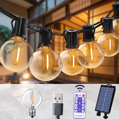 G40 Outdoor String Lights Solar Festoon LED Patio Rope Lamps Solar String For Camping Garden Party Wedding Terrace Decoration