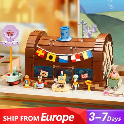 SpongeBob SquarePants klocki kreskówka kreatywny Krusty Krab restauracja Model figurki cegły Puzzle zabawki dla dzieci prezent