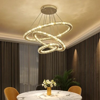 Nordic Luxury K9 Crystal Ring Led Chandelier Kreatywne lampy wiszące Salon Restauracja Sypialnia Nowoczesne oświetlenie domu Wystrój