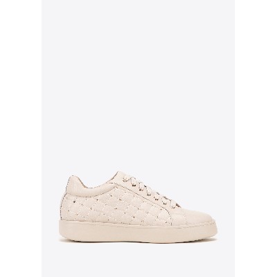 Damskie sneakersy skórzane pikowaną cholewką kremowe