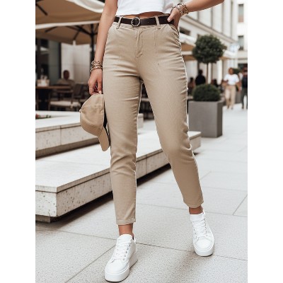 Spodnie damskie slim fit paskiem TAIRONIK ciemnobeżowe Dstreet UY2545