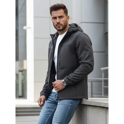 Kurtka męska przejściowa softshell kapturem ciemnoszara Dstreet TX4816
