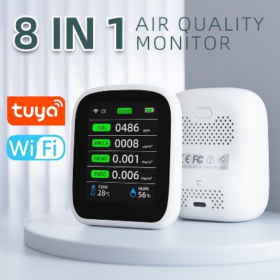 Tuya WIFI Monitor jakości powietrza CO2 HCHO TVOC PM10 PM25 PM10 Tester Temperatura Wilgotność Miernik Detektor dwutlenku węgla