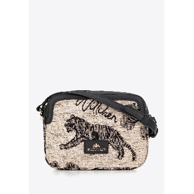 Damska crossbody żakardu ekoskóry kremowo