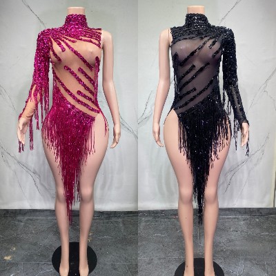 Sukienka damska seksowna frędzlami siateczki kryształkami na pole dance występ imprezę do klubu nocnego na urodziny dla DJa