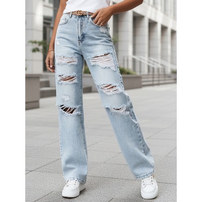 Jeansy damskie wide leg dziurami Dstreet UY2801