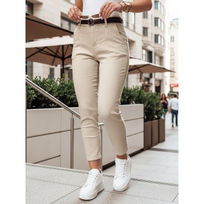 Spodnie damskie slim fit paskiem TAIRONIK jasnobeżowe Dstreet UY2546