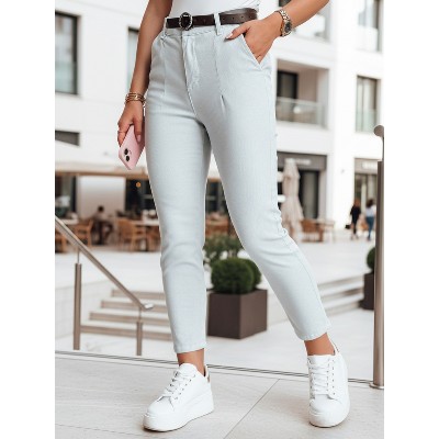 Spodnie damskie slim fit paskiem TAIRONIK jasnoszare Dstreet UY2538