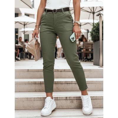 Spodnie damskie slim fit paskiem TAIRONIK khaki Dstreet UY2547