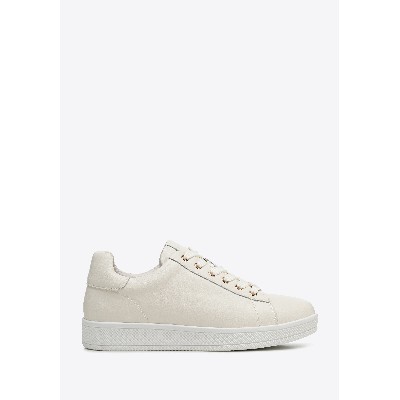 Damskie sneakersy skórzane na platformie kremowe