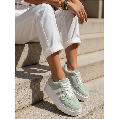 Sneakersy damskie skórzane na platformie miętowe Dstreet ZY1375