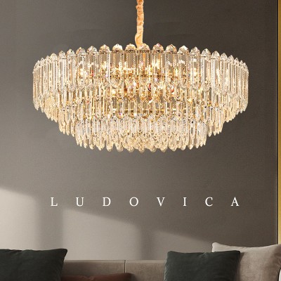 Nowoczesna lampa wisząca LED do salonu designerska luksusowa okrągła lampa nad stół do jadalni kryształowy wysoki żyrandol