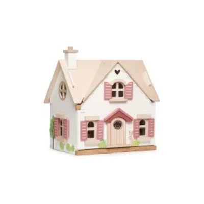 Domek dla lalek dwupiętrowy wyposażeniem drewno