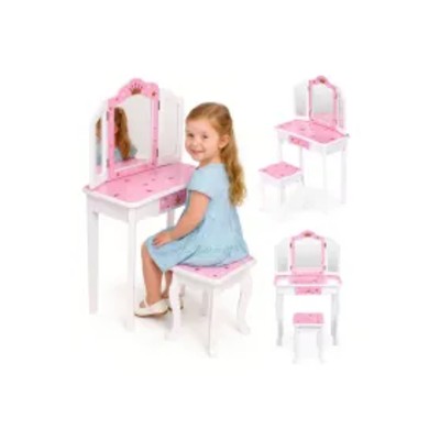 Duża toaletka zabawkowa dla dziewczynki potrójne lustro taboret szuflada