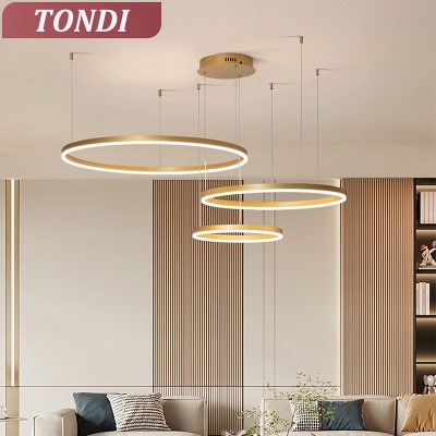 Minimalistyczny nowoczesny żyrandol Led oświetlenie domu szczotkowane pierścienie żyrandol montowany na suficie lampa wisząca ramka