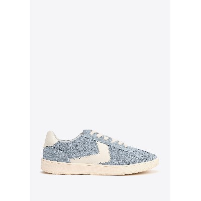 Zamszowe sneakersy kontrastowymi wstawkami ekoskóry niebiesko