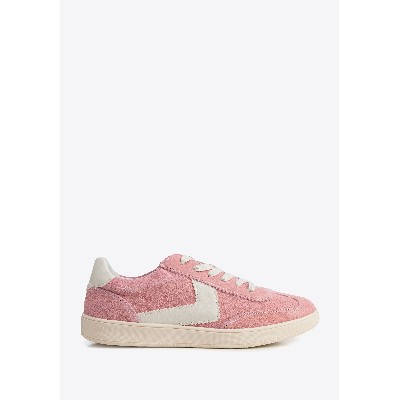 Zamszowe sneakersy kontrastowymi wstawkami ekoskóry różowo