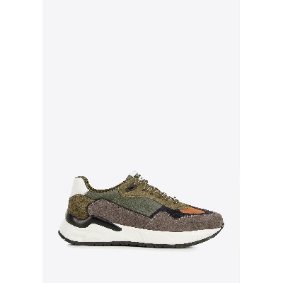 Męskie sneakersy skórzane motywem jodełkę zielonoszare