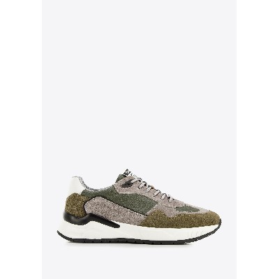 Męskie sneakersy skórzane zamszowymi wstawkami zielonoszare